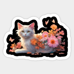 Flower-loving kitty Sticker